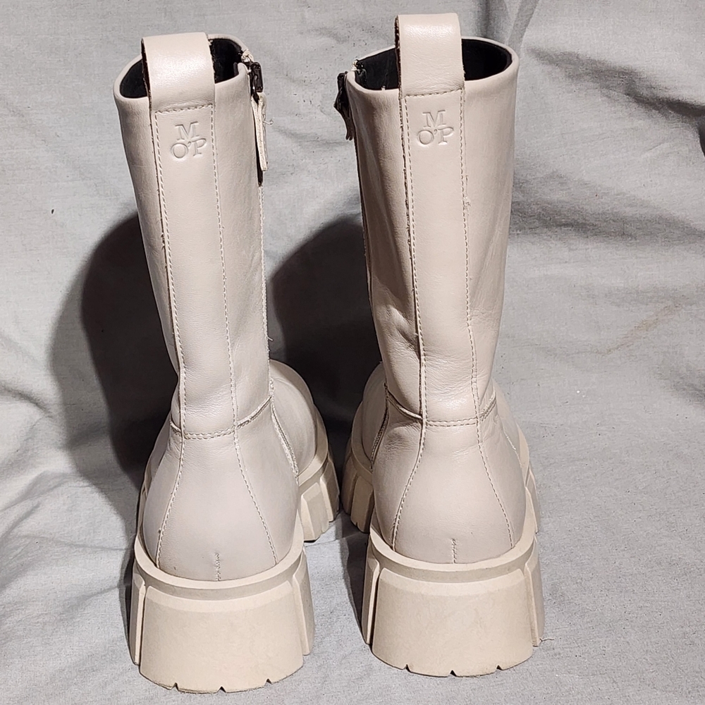 MARC O'POLO Gray Leather Mid-Calf Boots with Chunky Platform Soles, size 38 - Picture 11 of 11